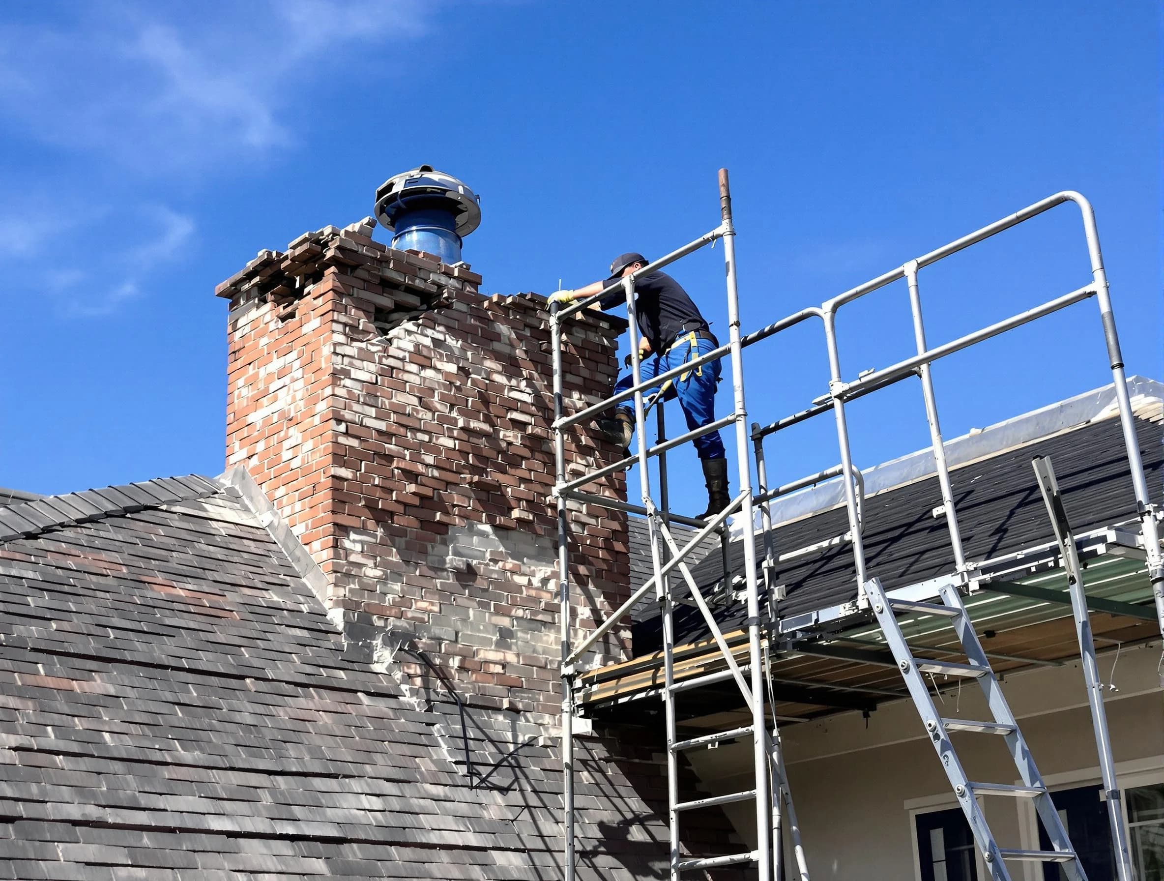 Rebuilding a chimney structure by Washington Chimney Sweep in Washington, PA