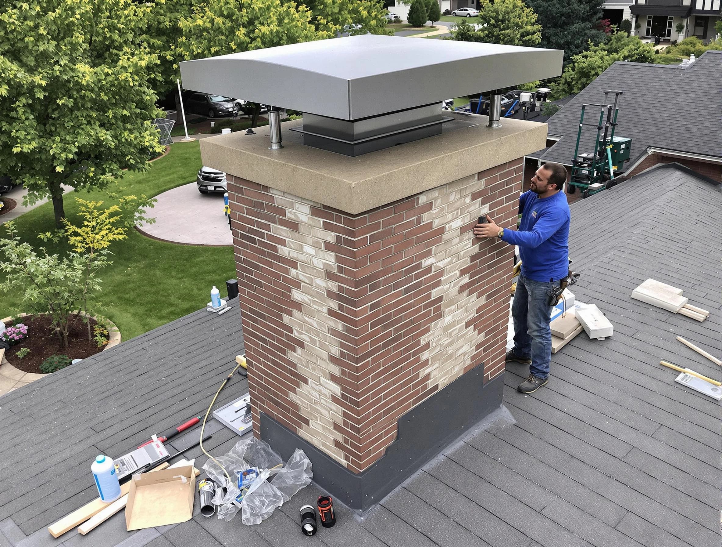 Washington Chimney Sweep team working on a custom chimney remodel in Washington, PA