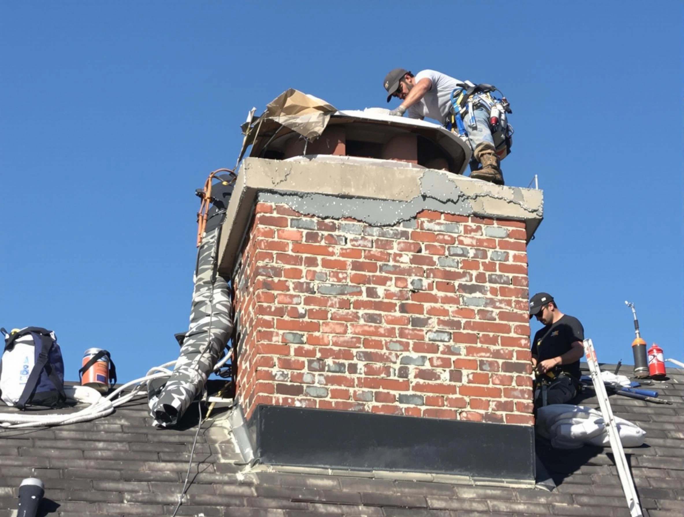 Washington Chimney Sweep installing a custom chimney crown in Washington, PA