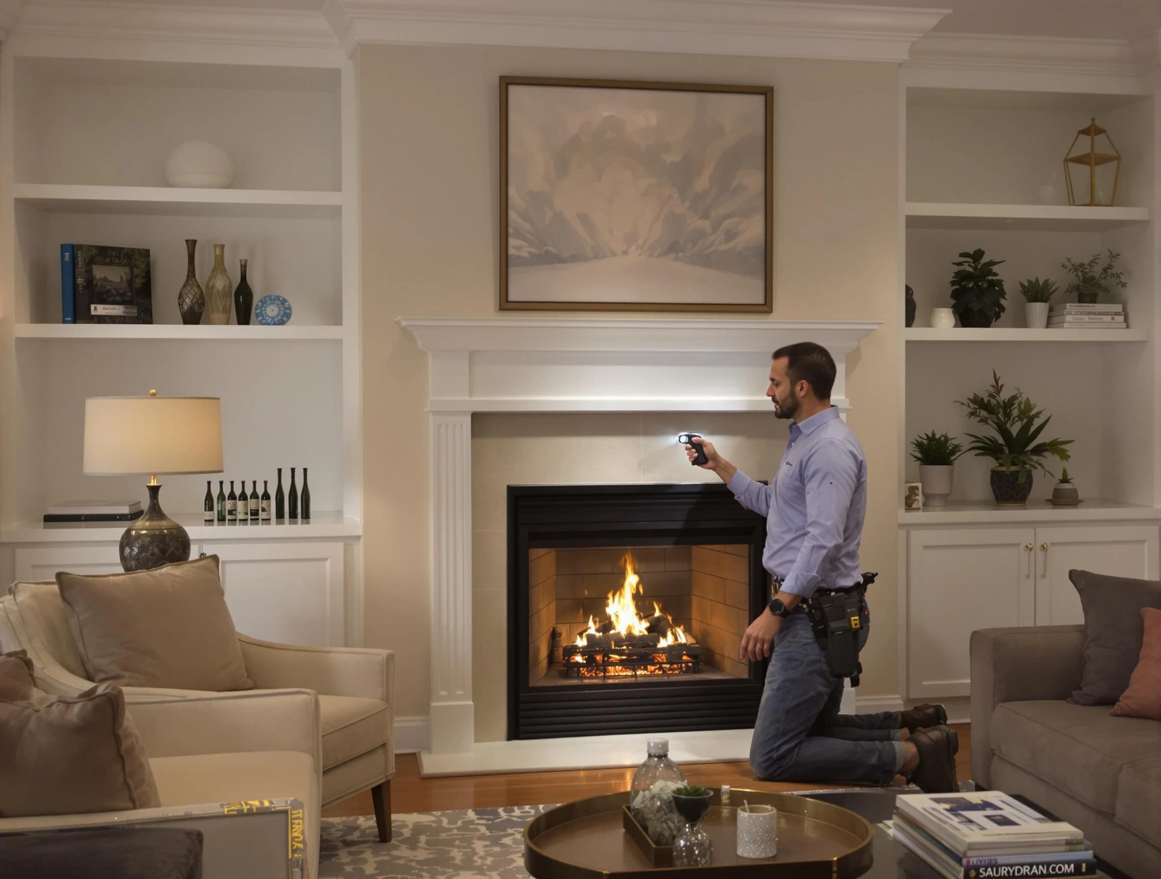 Washington Chimney Sweep conducting a fireplace safety inspection in Washington, PA