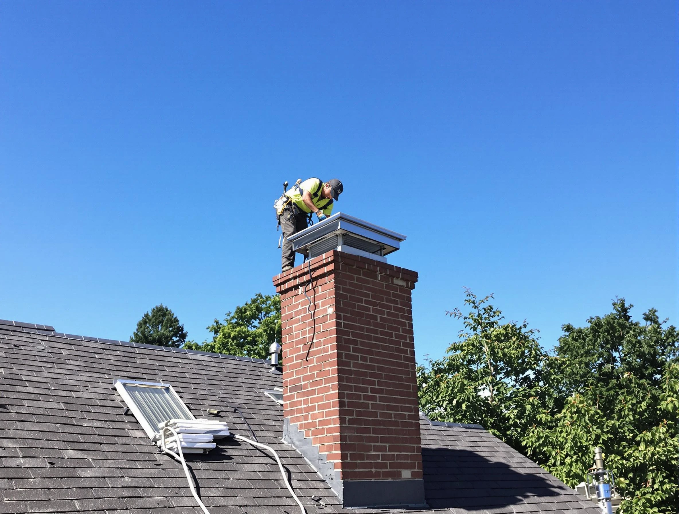 Washington Chimney Sweep technician measuring a chimney cap in Washington, PA
